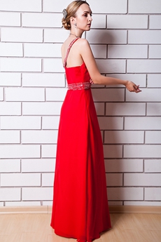 Delicate One Shoulder Red Chiffon Wedding Guest Dress 