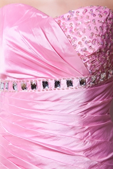 A-line Full Length Pink Taffeta Formal Evening Dress With Beads 