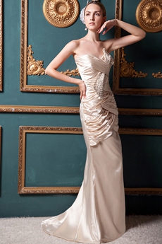 Elegance A-line Champagne Satin Formal Evening Dress Front Slit 