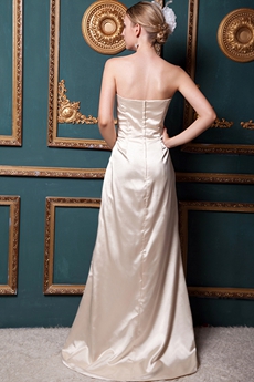 Elegance A-line Champagne Satin Formal Evening Dress Front Slit 