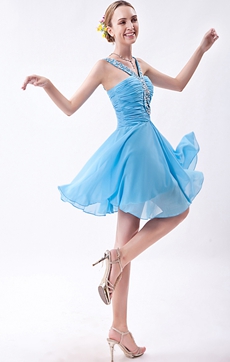 Straps Mini Length Blue Junior Prom Dress 