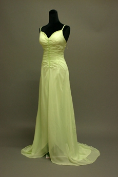 Elegant Lime Green Chiffon Spaghetti Straps Long Evening Dress