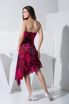 Unique Strapless Printed Chiffon High Low Cocktail Dress