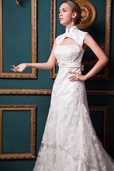 Detachable Neckline Lace Wedding Dress With Beads