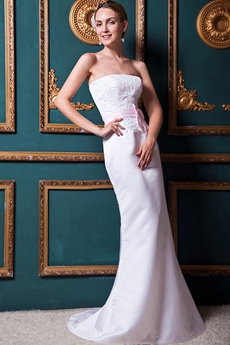 Noble Sheath Full Length Satin Wedding Dress With Lace 