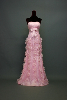 Glamorous Pink Strapless Long Homecoming Dress With Ruffles 