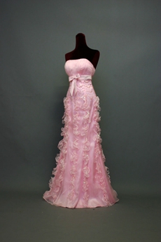 Glamorous Pink Strapless Long Homecoming Dress With Ruffles 
