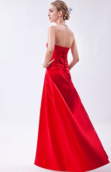 Column Full Length Red Satin Junior Prom Dress With Beads 