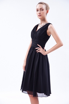 V-Neckline Knee Length Black Prom Party Dress 