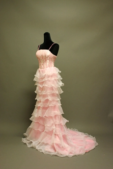 Lovely Spaghetti Straps Pink Organza Graduation Dress