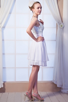 Cute Mini Length White Homecoming Dress With Beaded Bust 