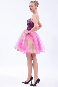 Lovely Colorful Mini Length Rainbow Quince Dress For Damas 