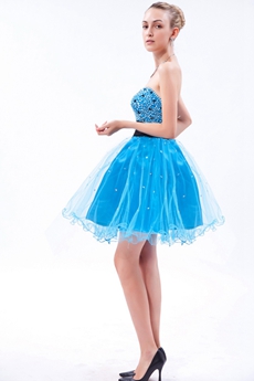 Lovely Turquoise Puffy Mini Length Sweet Sixteen Dress 