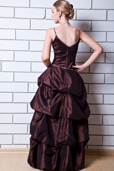 Spaghetti Straps Brown Colored Sweet Sixteen Dress 