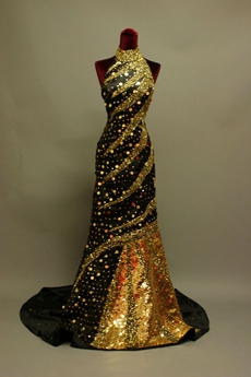 Elegant Gold Sequins Halter Evening Dress