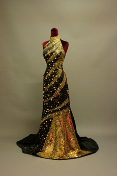 Elegant Gold Sequins Halter Evening Dress