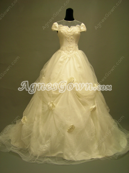 Vintage Illusion Bridal Dresses With Short Sleeves
