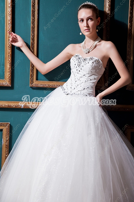 Basque Waistline Ball Gown Wedding Dress With Diamonds 