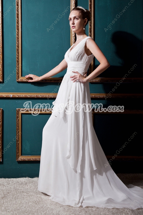 Greek V-Neckline Ivory Chiffon Beach Wedding Dress 