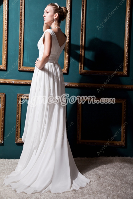Greek V-Neckline Ivory Chiffon Beach Wedding Dress 