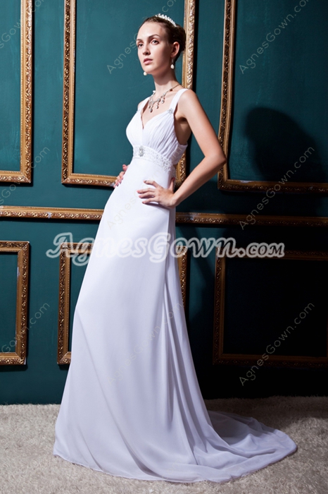 Noble Straps A-line White Chiffon Beach Wedding Dress 