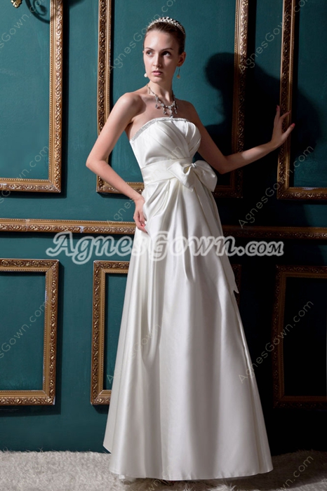 Affordable A-line White Satin Beach Wedding Dress 