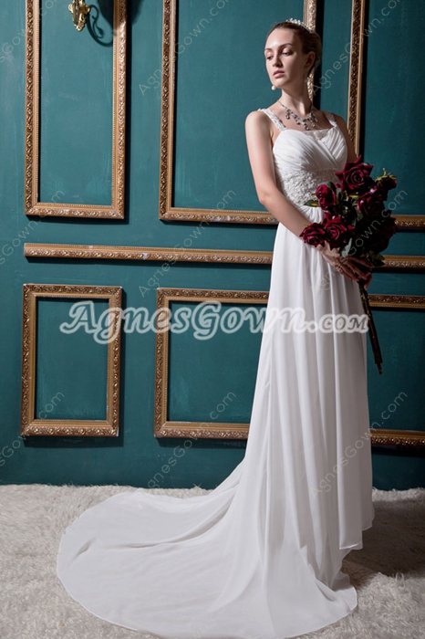 Exquisite Straps A-line White Chiffon Beach Wedding Dress With Appliques 
