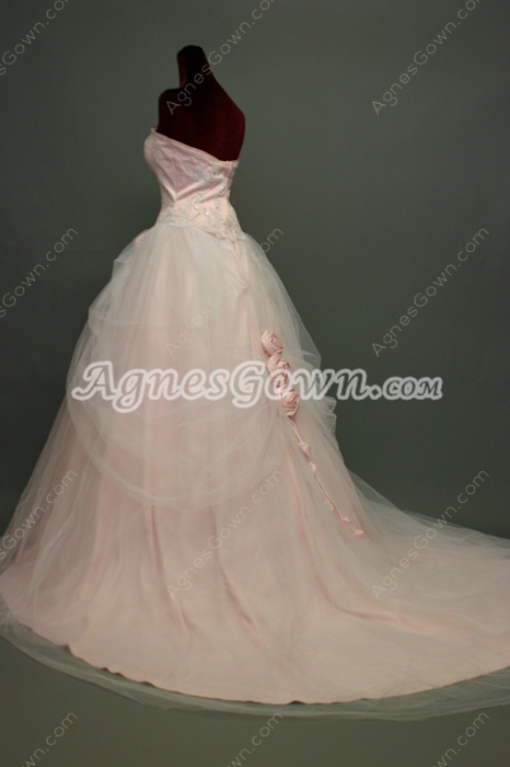 Pretty Pearl Pink Strapless Court Quinceanera Dress With Floral  