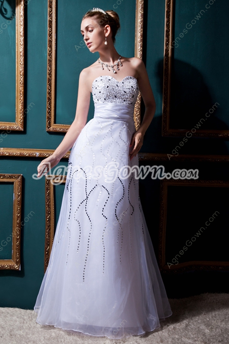 A-Line Organza Beach Wedding Dress With Heavy Beads 