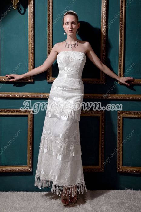 Column Ankle Length Western Cowboy Lace Wedding Dress 