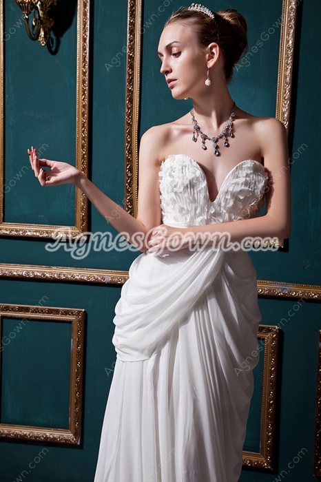 Grecian V-Neckline White Chiffon Casual Beach Wedding Dress 