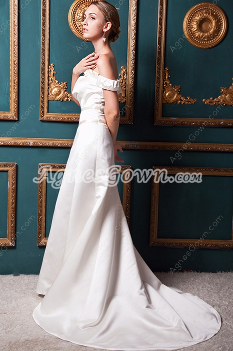 Off The Shoulder Ivory Satin Wedding Dress 