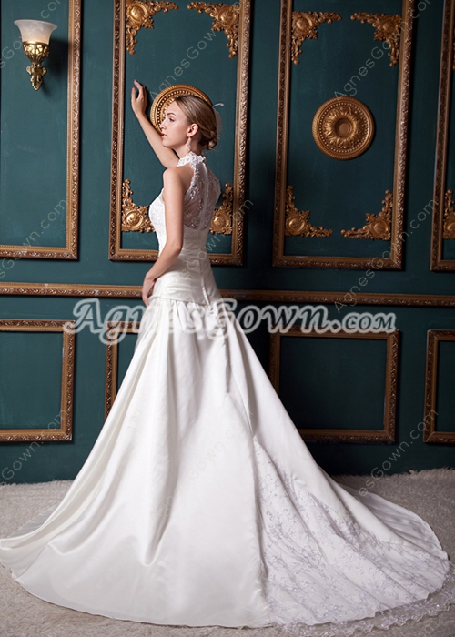 Illusion Back High Collar Ivory Wedding Dress 