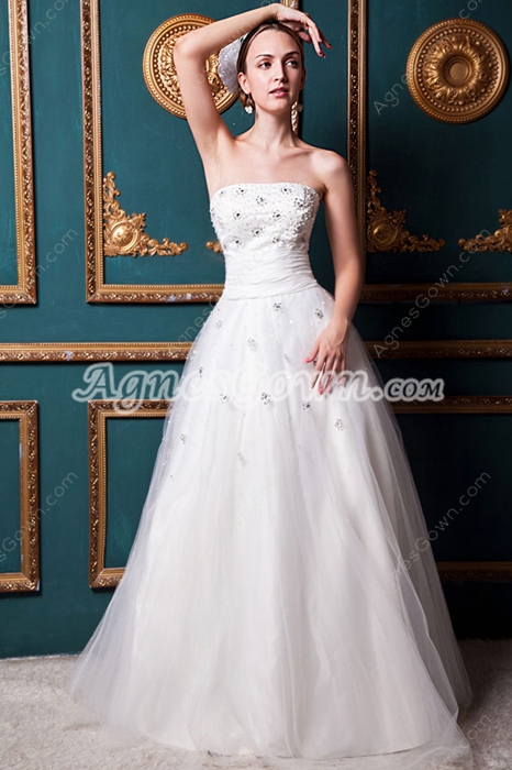 Strapless Ivory Tulle Jeweled Wedding Dress 