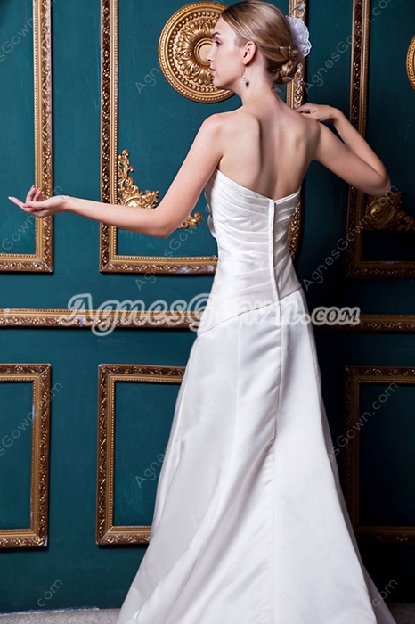 Exquisite A-line Ivory Satin Wedding Dress Asymmetrical Waist 