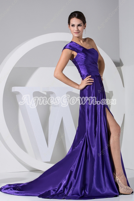 Fashionable One Straps Violet Satin Evening Dress 