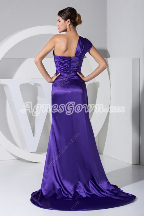 Fashionable One Straps Violet Satin Evening Dress 