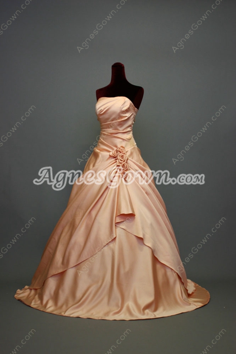 Charming Coral Strapless Satin Quinceanera Dresses