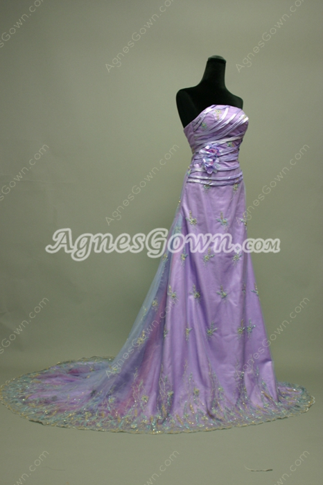 Vintag Lavender Strapless Lace Celebrity Dresses