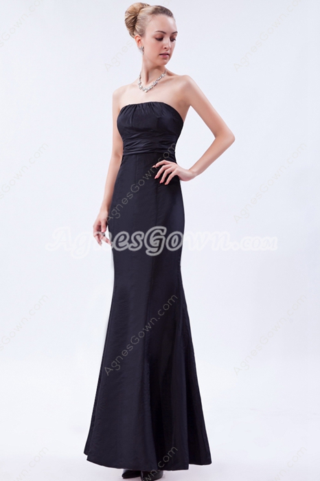 Elegance Strapless Mermaid Black Prom Dress With Bowknot 