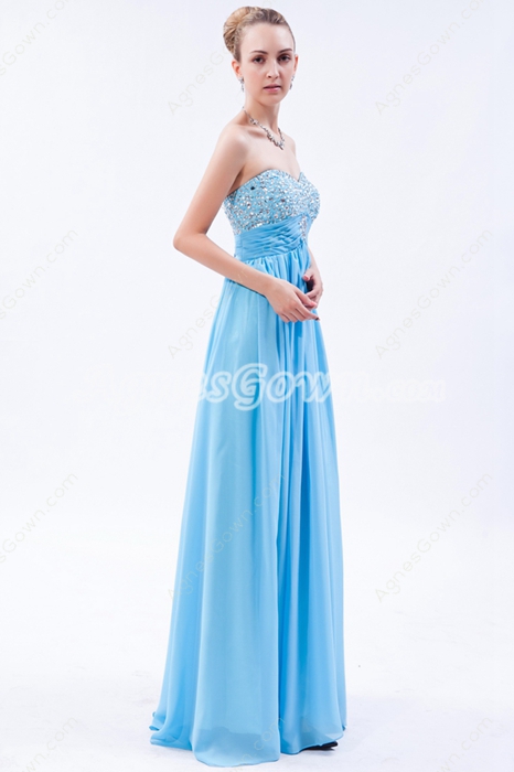 Adorable Sweetheart Column Sky Blue Prom Dress With Beads