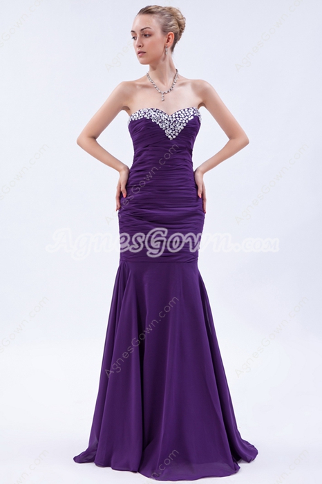 Graceful Sweetheart Mermaid Purple Prom Party Dress With Beads 