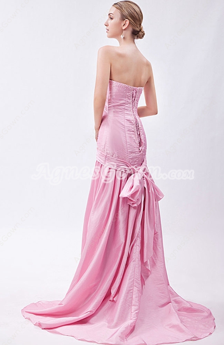 Elegance Sheath Full Length Pink Prom Party Dress With Beads 