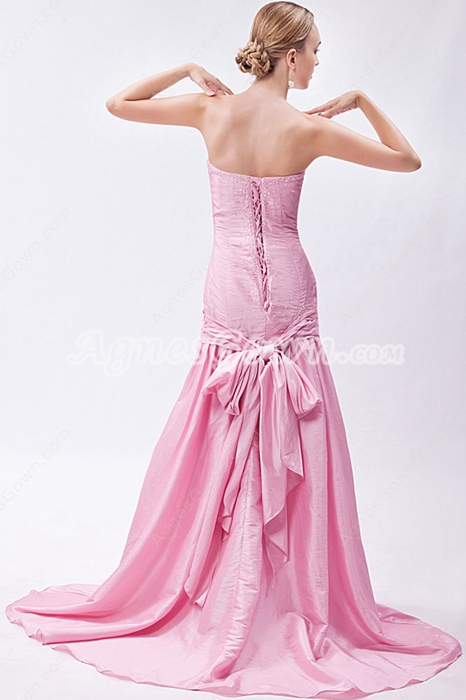Elegance Sheath Full Length Pink Prom Party Dress With Beads 