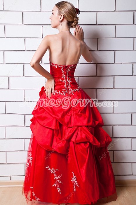 Lovely Red Taffeta Quinceanera Dress With White Appliques 