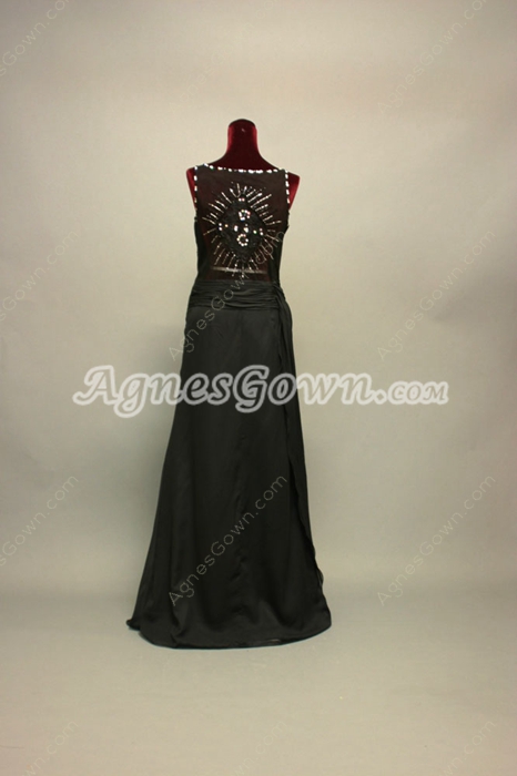 Plunge V-Neckline Black Chiffon Evening Dresses With Ruched Bodice 