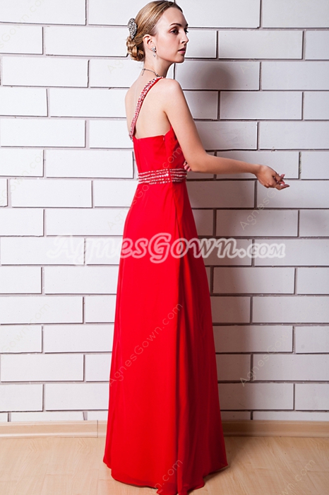 Delicate One Shoulder Red Chiffon Wedding Guest Dress 