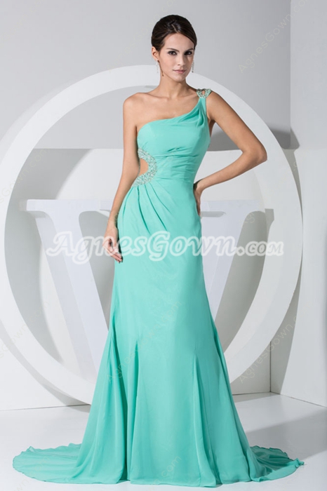 Exclusive One Straps A-line Tiffany Green Evening Dress Hollowed Out 