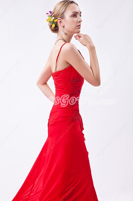 Spaghetti Straps A-line Red Chiffon Long Homecoming Dress 