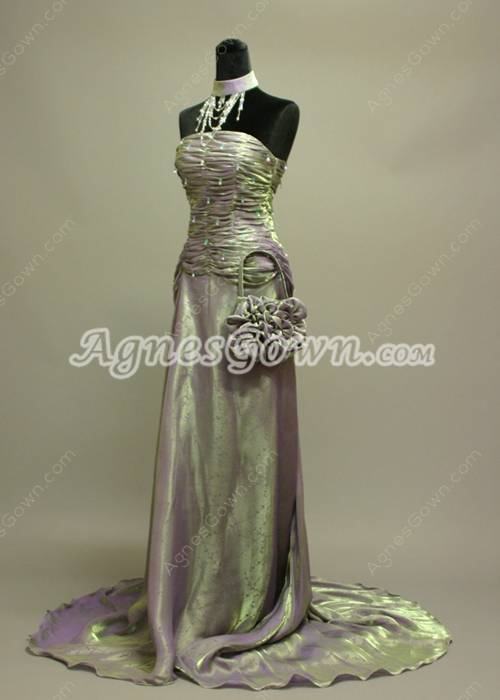 Pretty Grey Organza Strapless Evening Dresses With Ruched Bodice 